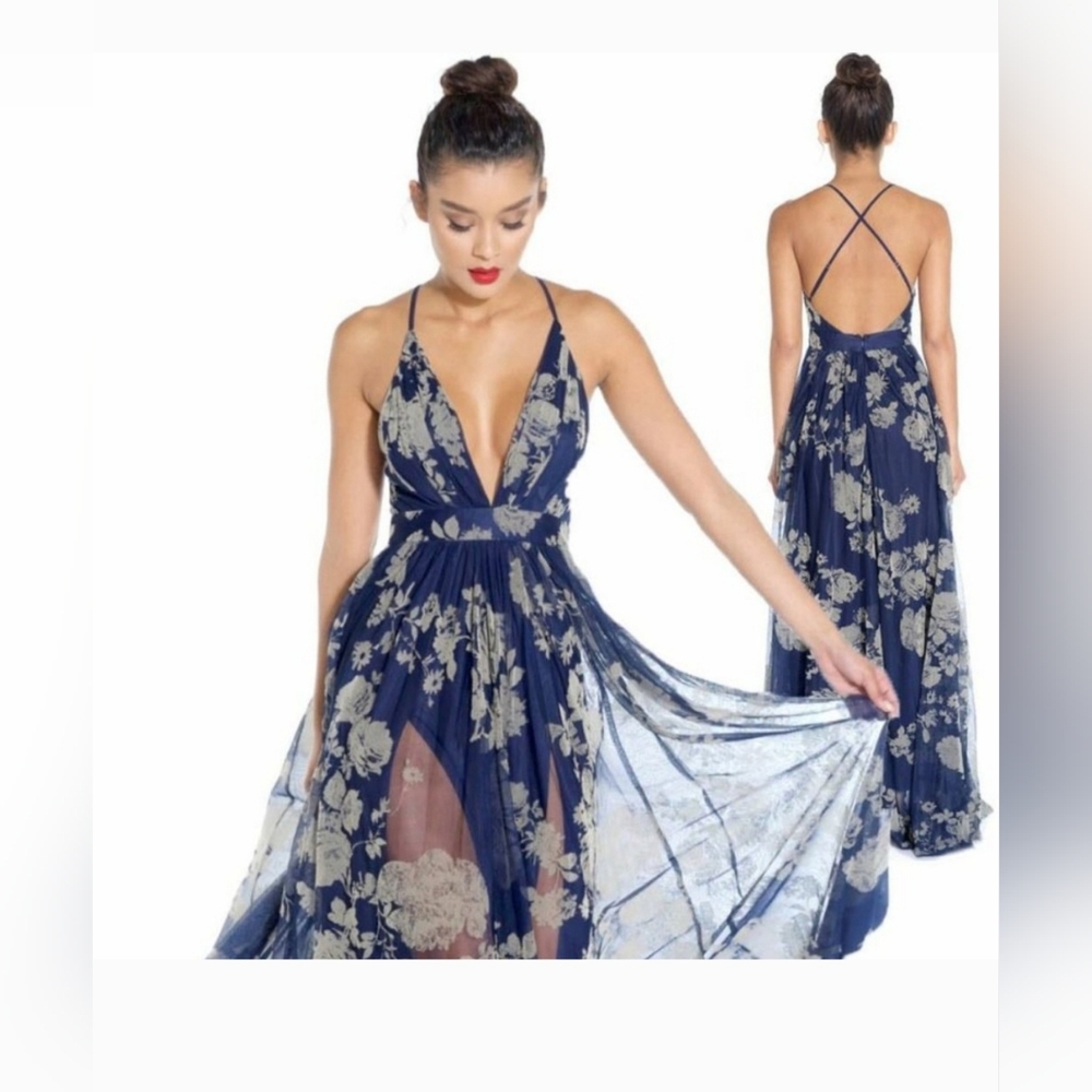 Luxxel Floral Tulle Formal Maxi Dress Small EUC